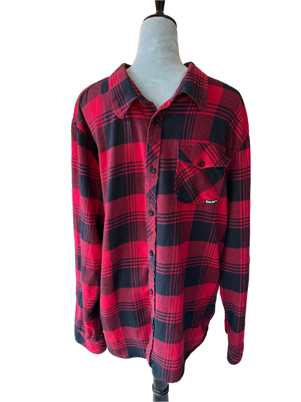 Vintage Style Rusty Plaid Flannel Shirt Men XXL Thrashed Distressed Streetwear